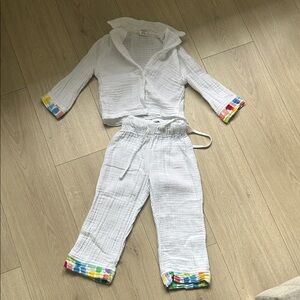 12/12 Organic Cotton Kids White Muslin Set with Rainbow Trim and Pocket
